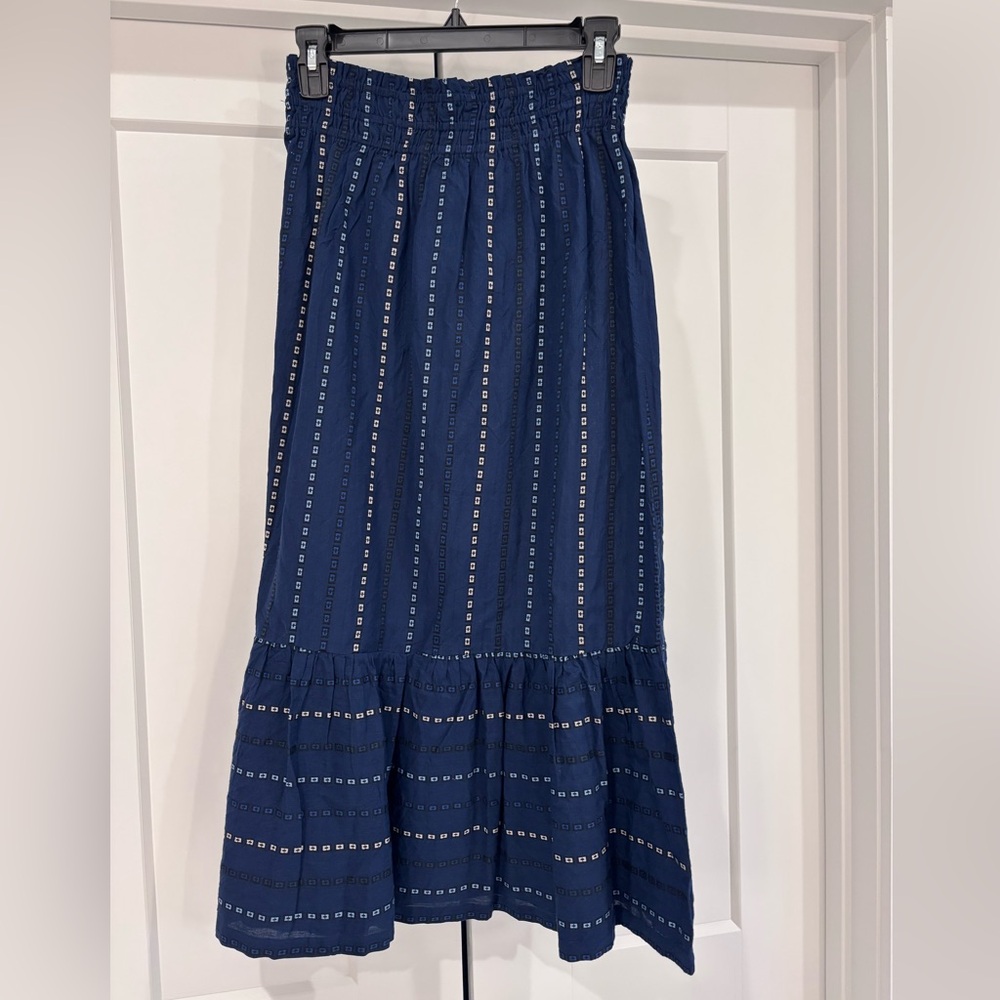 Wonderly Navy Eyelet Maxi Skirt with Ruffle Hem